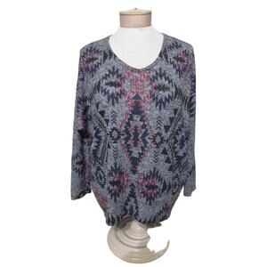 Silvergate Womens M Tribal Knit Top Sweater Shirt mid sleeve blues